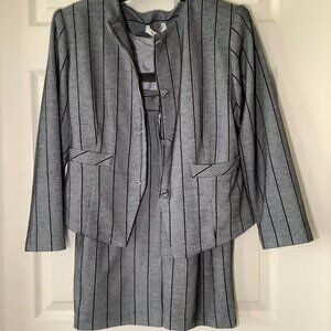 Vintage Women Double Breasted Blk/Gray Striped Skirt Suit